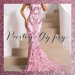 PINK MERMAID FLORAL EMBROIDERED PREMIUM BRAND AND QUALITY DRESS